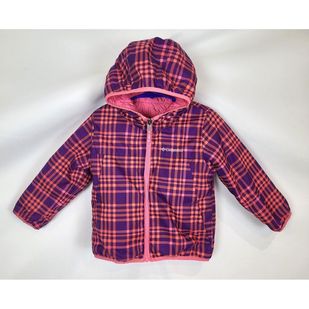 Columbia Jacket Girls Toddler 4T Reversible Pink/Purple Plaid